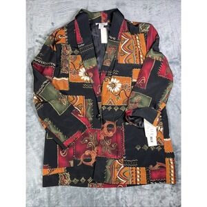 Vtg Kensington Square‎ Jacket Women Sz Large Multicolored Blazer 90s Button NWT